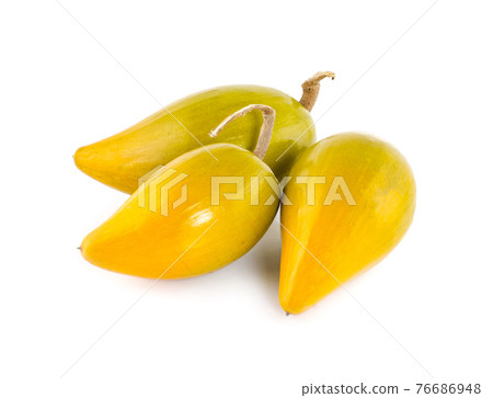 Egg fruit, Canistel, Yellow Sapote (Pouteria campechiana (Kunth) Baehni) on white background. Egg fruit, Canistel, Yellow Sapote (Pouteria campechiana (Kunth) Baehni) on white background. 76686948