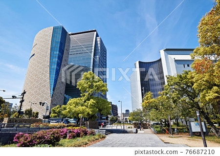 NHK Osaka Broadcasting Station and Osaka Prefectural Police Headquarters seen from the fresh green Osaka Castle Park 76687210