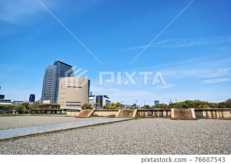 NHK Osaka Broadcasting Station and Osaka Museum of History seen from the ruins of Osaka Naniwanomiya 76687543