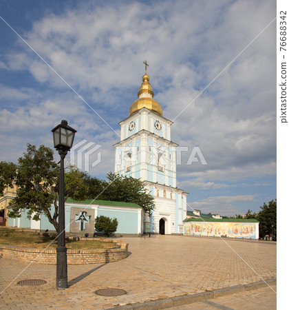Kyiv, Ukraine, Europe, 7 July 2019. Front view St. Mikhail's minster chapel. 76688342