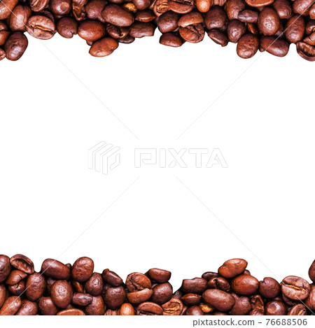 Fresh coffee beans border frame isolated on background. Top view, flat lay. 76688506