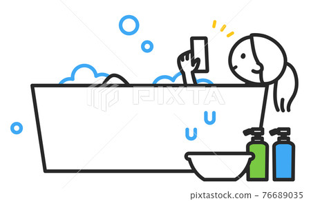 A small person A woman who enjoys a smartphone in the bath 76689035