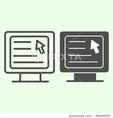 Computer line and solid icon. Webpage with cursor on monitor outline style pictogram on white background. Education web site and mouse pointer on pc for mobile concept and web design. Vector graphics. 76689800