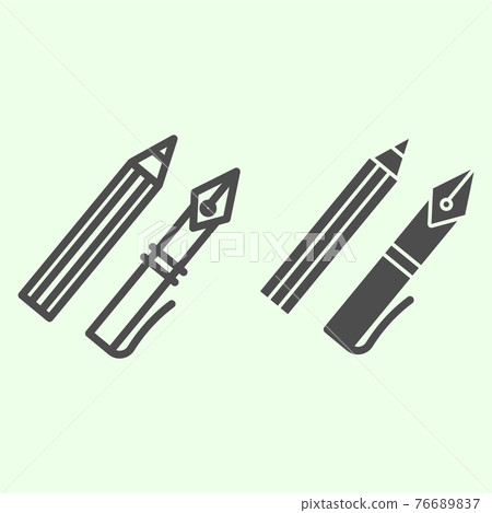 Ink pen line and solid icon. Office supplies with fountain pen and pencil outline style pictogram on white background. Education and school signs for mobile concept and web design. Vector graphics. Ink pen line and solid icon. Office supplies with fountain pen and pencil outline style pictogram on white background. Education and school signs for mobile concept and web design. Vector graphics. 76689837