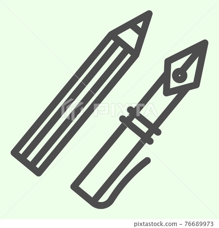 Ink pen line icon. Office supplies with fountain pen and pencil outline style pictogram on white background. Education and school signs for mobile concept and web design. Vector graphics. Ink pen line icon. Office supplies with fountain pen and pencil outline style pictogram on white background. Education and school signs for mobile concept and web design. Vector graphics. 76689973