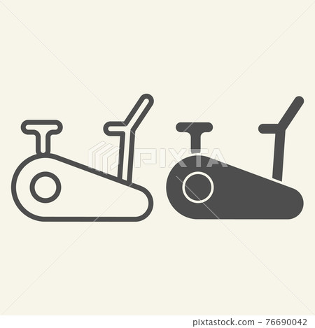 Exercise bike line and solid icon. Exercycle outline style pictogram on beige background. Stationary fitness bike for mobile concept and web design. Vector graphics. 76690042
