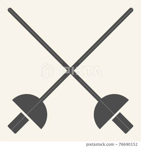 Fencing solid icon. Crossed rapiers glyph style pictogram on beige background. Swords for mobile concept and web design. Vector graphics. 76690152