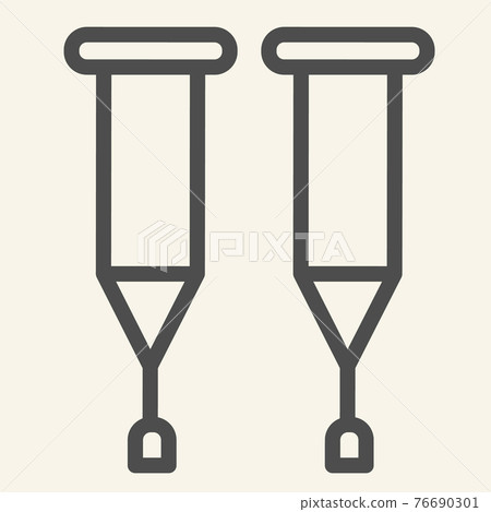 Crutches line icon. Stick with a crosspiece for lame person outline style pictogram on white background. Medical walking crutch pair for mobile concept and web design. Vector graphics. Crutches line icon. Stick with a crosspiece for lame person outline style pictogram on white background. Medical walking crutch pair for mobile concept and web design. Vector graphics. 76690301