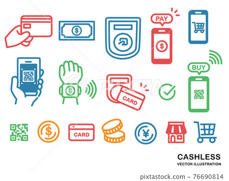 無現金、智能手機支付/卡、二維碼支付圖標 無現金、智能手機支付/卡、二維碼支付圖標 76690814