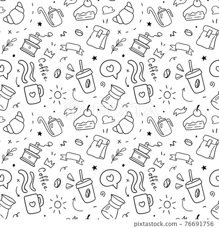 Coffee seamless pattern. Doodle Drawing design concept. Vector illustration 76691756