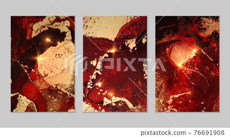 Red, black and gold pattern with texture of geode and sparkles 76691908