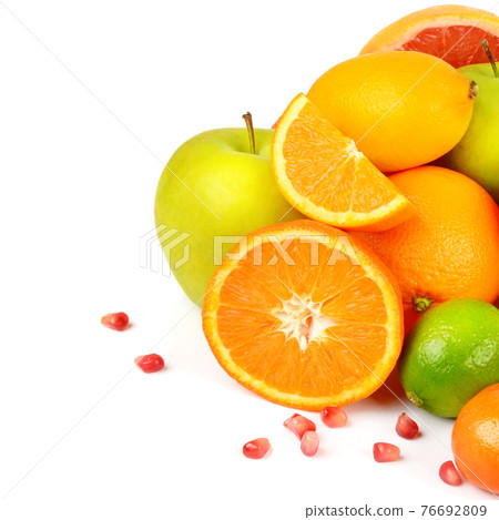 Set of fruits isolated on a white background. Place for your text. Set of fruits isolated on a white background. Place for your text. 76692809