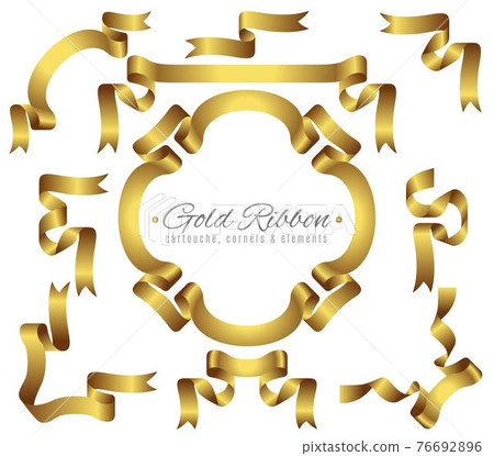 Gold Ribbon Set with gradient, vector collection, cartouche, corners and elements on the isolated white background Gold Ribbon Set with gradient, vector collection, cartouche, corners and elements on the isolated white background 76692896