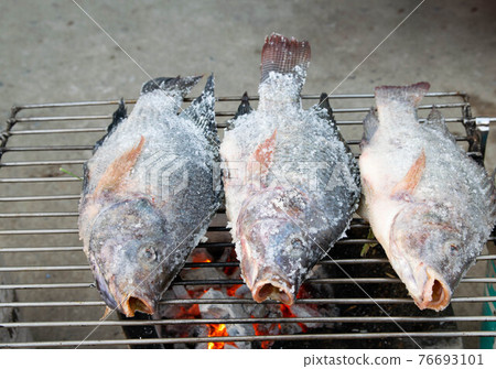 delicious grill fish in the kitchen 76693101