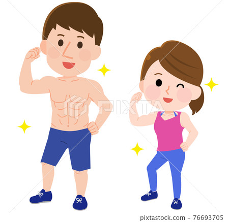 男性和女性展示肌肉肌肉訓練二頭肌的插圖 男性和女性展示肌肉肌肉訓練二頭肌的插圖 76693705