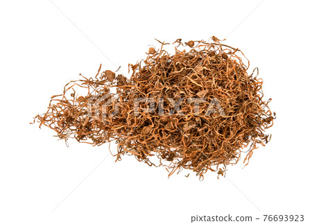 Top view of Dried tobacco isolated on white background 76693923