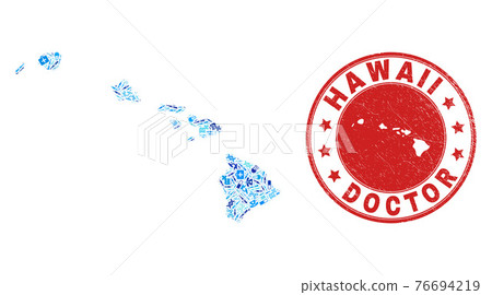 Healthcare Vaccination Mosaic Hawaii State Map and Rubber Doctor Watermaek 76694219