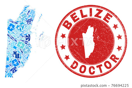 Health Care Vaccine Mosaic Belize Map and Watermark Health Care Rubber Stamp 76694225