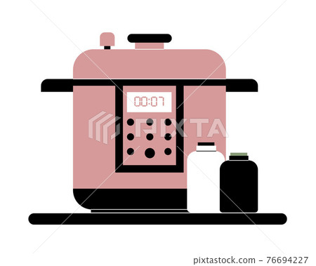 Electronic multicooker vector illustration. Programmable electric pan for cooking and spice jars simple style. Electronic multicooker vector illustration. Programmable electric pan for cooking and spice jars simple style. 76694227