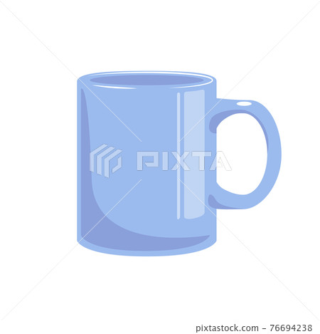 Blue office mug vector object isolated on white background. Ceramic cup in flat cartoon element with empty space for decoration. Morning symbol. 76694238