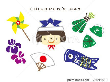 Kintaro wearing a helmet and carp streamer, etc. ・ Illustration material for Children's Day Kintaro wearing a helmet and carp streamer, etc. ・ Illustration material for Children's Day 76694880