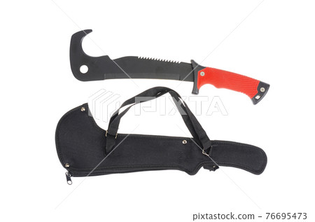Machete with case isolated on white background. Photo Machete with case isolated on white background. Photo 76695473