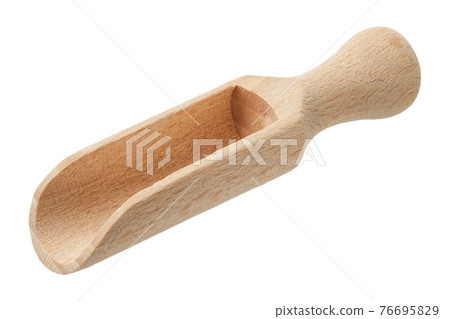 Small rustic wooden scoop isolated on white background. 76695829