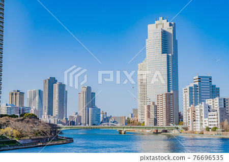 Cityscape of Japan From Sumida River Chuo Ohashi to Akashicho, Kachidoki 76696535