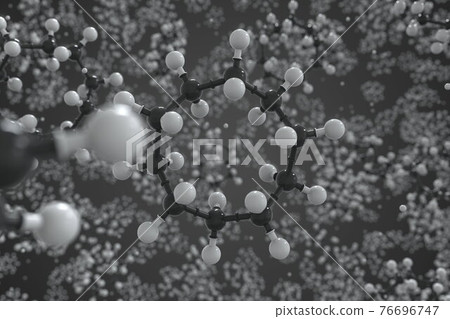 Molecule of cyclodecane, ball-and-stick molecular model. Scientific 3d rendering 76696747