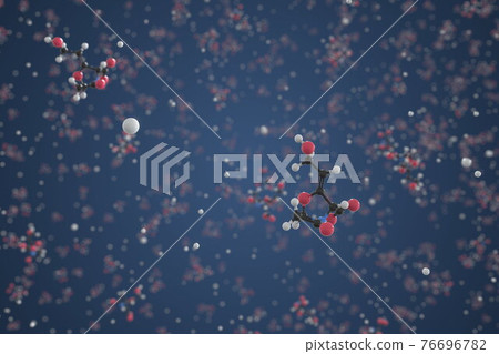 Potassium clavulanate molecule made with balls, scientific molecular model. Chemical 3d rendering 76696782