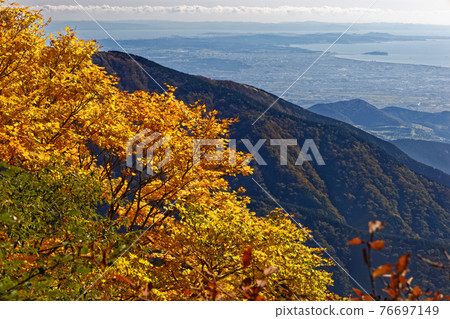 從秋色的丹澤和鍋割山脊看湘南和江之島 76697149