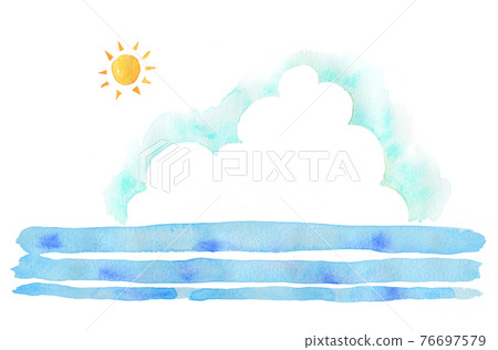 Sky and sea Summer background material Watercolor hand-painted material 76697579