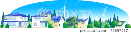Eco-town windmills and solar panels Eco-town windmills and solar panels 76697917