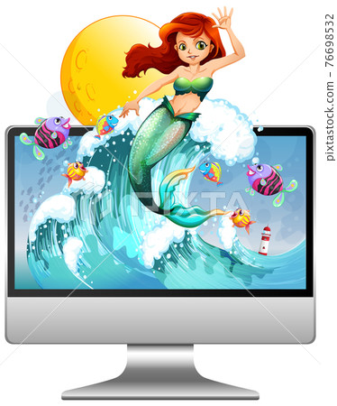 Mermaid on computer screen Mermaid on computer screen 76698532