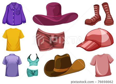 Set of fashion outfits and accessories on white background 76698662