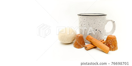 Traditional corn beverage called "atole" or "atol" on white background with copy space 76698701