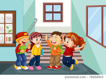 Happy children at school hallway - Stock Illustration [76698943] - PIXTA