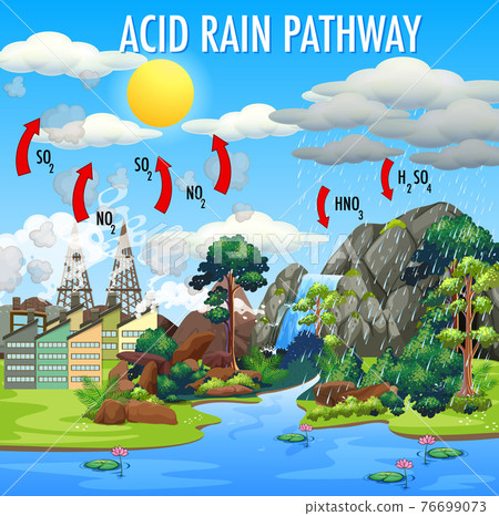 Diagram showing acid rain pathway - Stock Illustration [76699073] - PIXTA