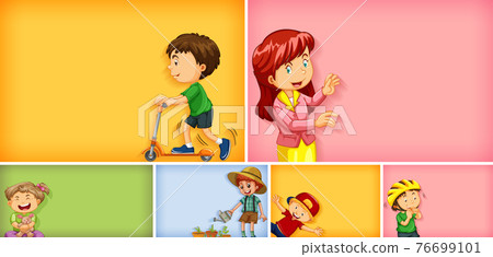 Set of different kid characters on different color background 76699101