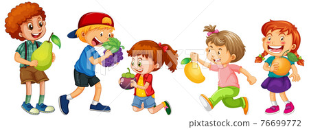 Group of young children cartoon character on white background Group of young children cartoon character on white background 76699772