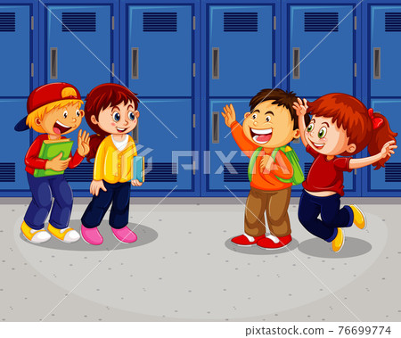 Happy children at school hallway Happy children at school hallway 76699774