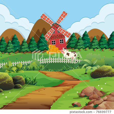Rural farm scene background - Stock Illustration [76699777] - PIXTA
