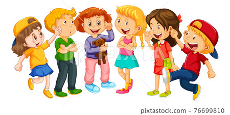 Group of young children cartoon character on white background Group of young children cartoon character on white background 76699810