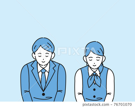 Men and women who bow, welcome, bow their heads, thank you, illustration material 76701070