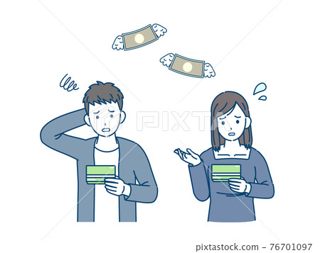 看存摺、缺錢、儲蓄、插圖素材的青年男女大學生 76701097