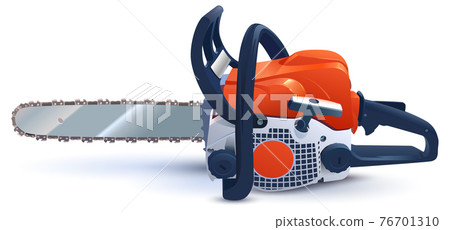 Modern gasoline chain saw isolated on white background 76701310