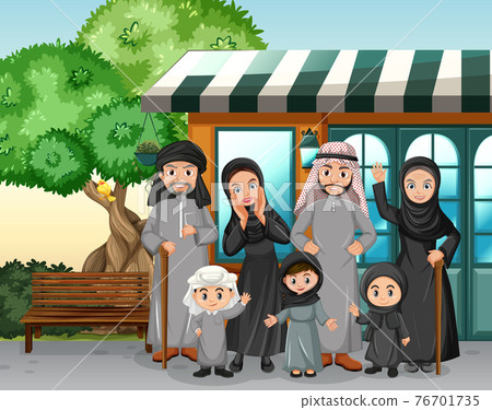 Outdoor scene with member of arab family Outdoor scene with member of arab family 76701735