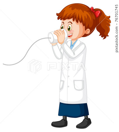 Cute girl cartoon character wearing science lab coat Cute girl cartoon character wearing science lab coat 76701745