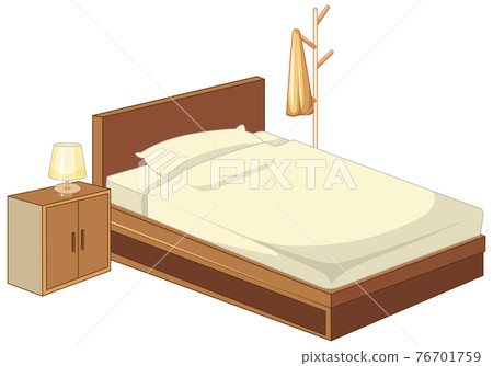 Wooden bed with lamp isolated on white background Wooden bed with lamp isolated on white background 76701759