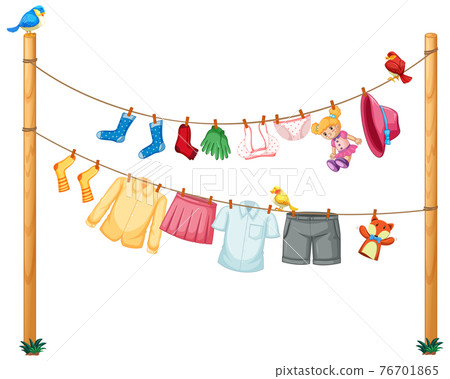 Isolated clothes hanging on clothesline on white background 76701865